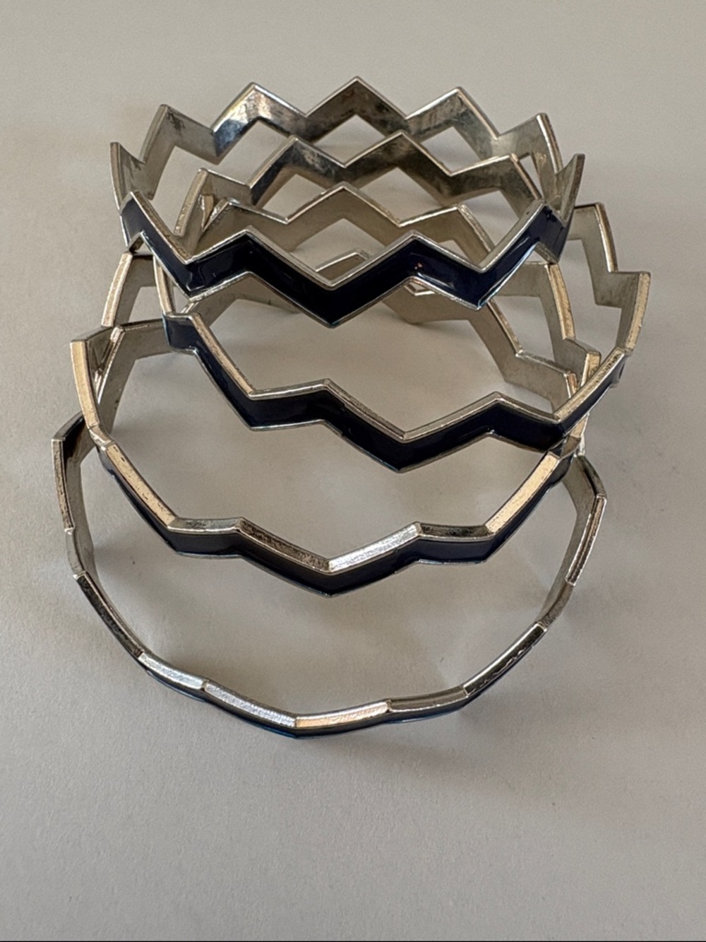 Chevron Stackable Bangle Bracelets - Silver & Black
